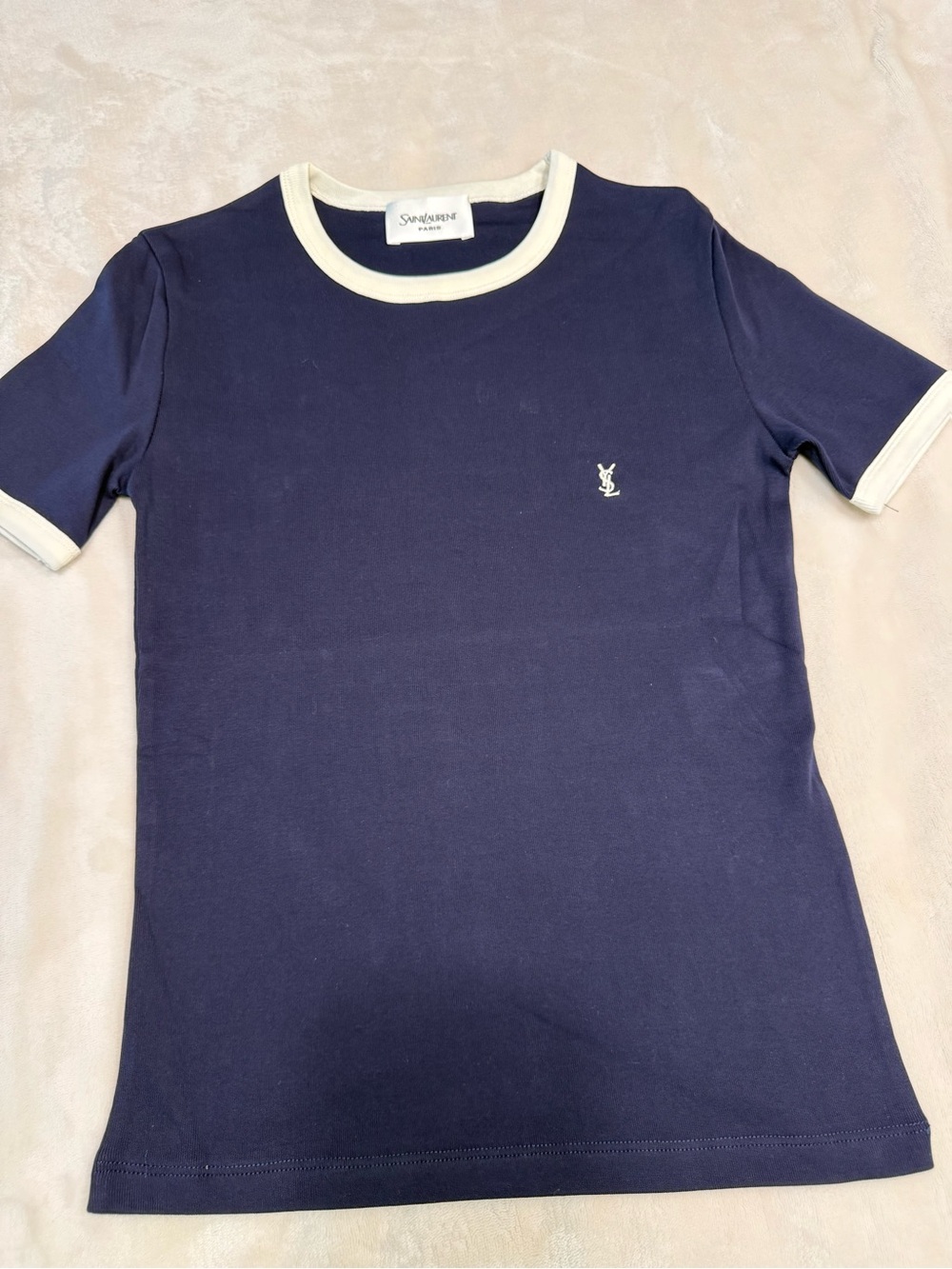 Saint Laurent Navy Tee with Cream Trim